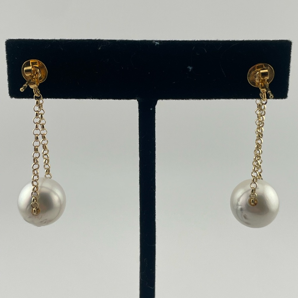 Rare 12mm South Sea Pearl Drops | Solid 18K Gold | Palawan Origin - Picture 6 of 12